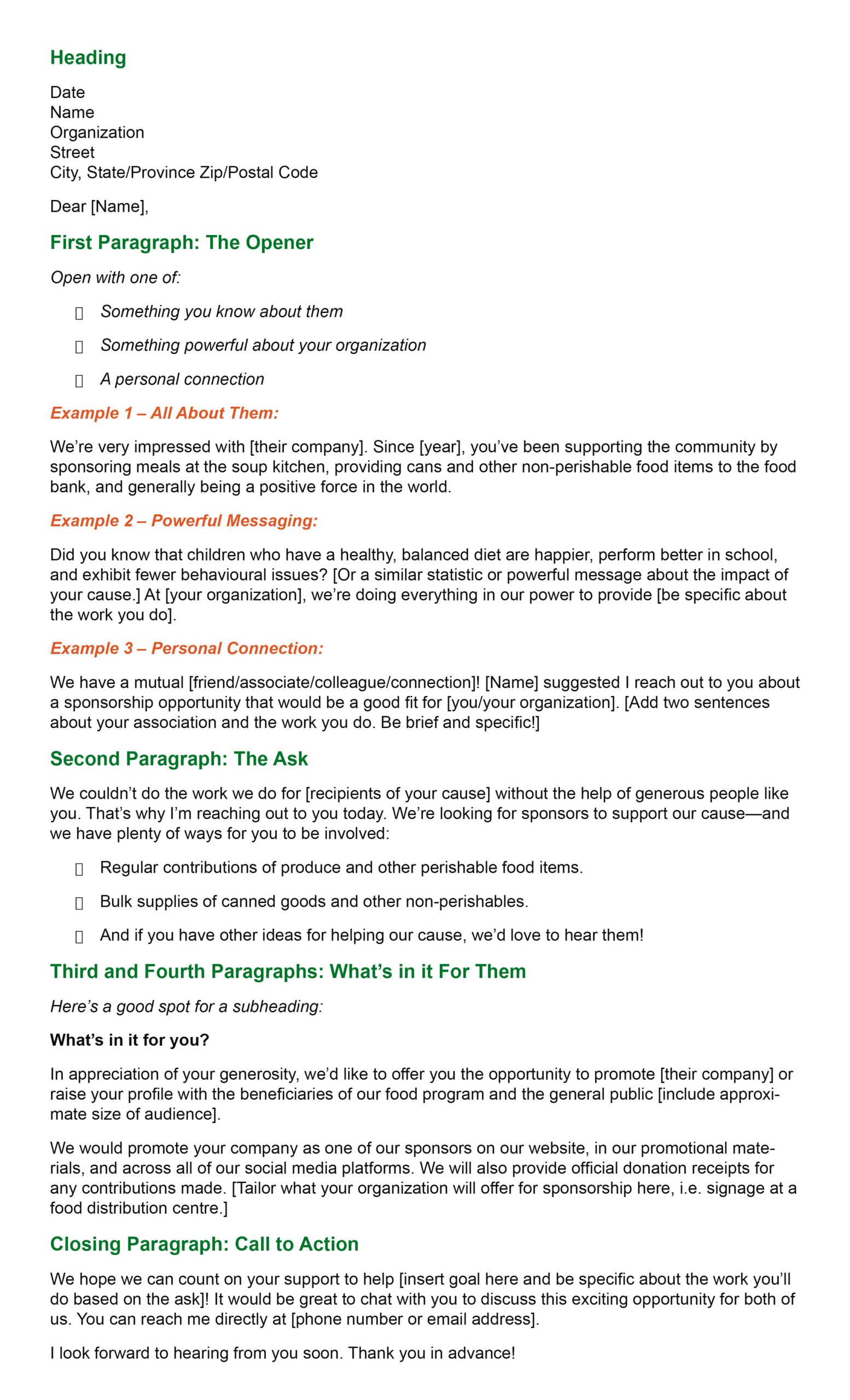 Food Donations Sponsorship Letter template