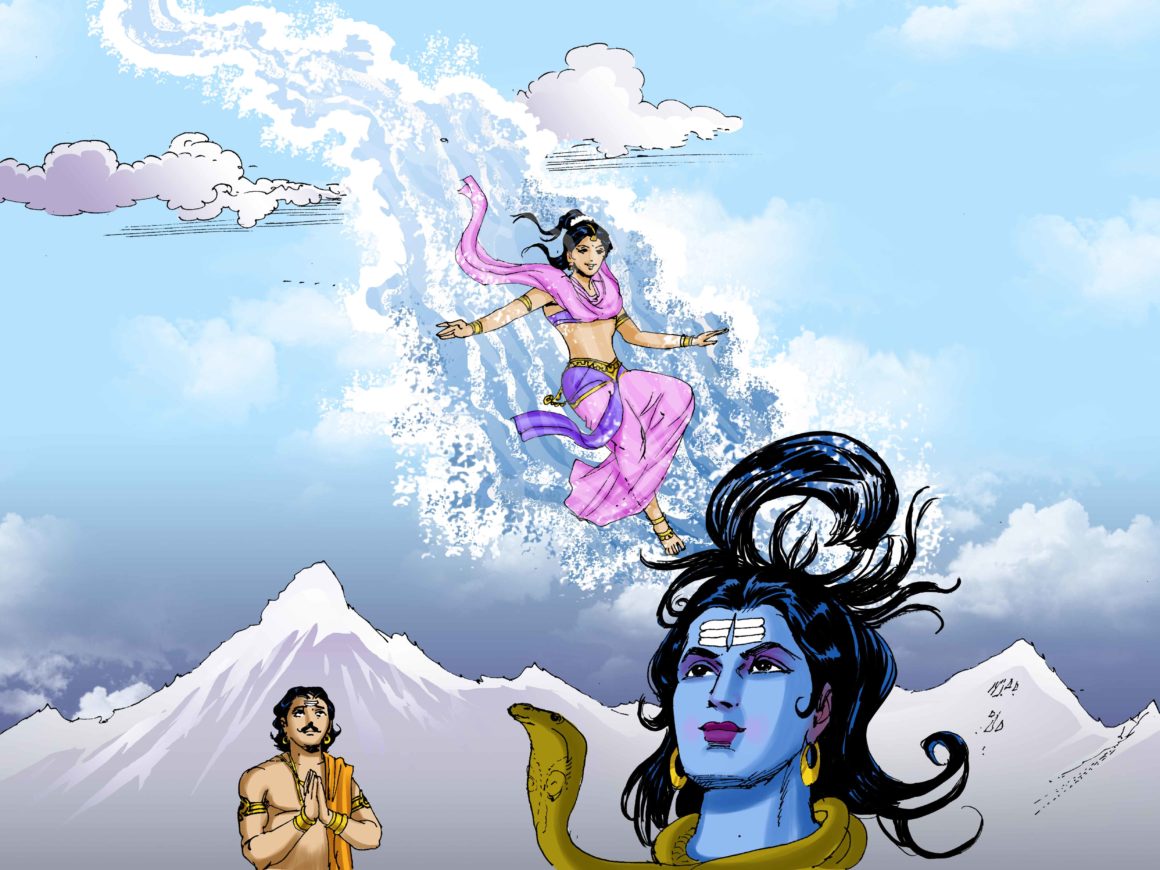 Shiva caught Ganga in her locks as she junped from heaven
