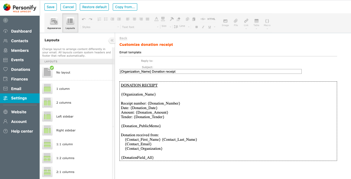 Customize donation receipt