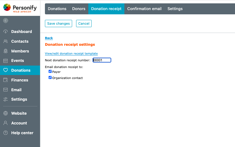 Donation receipts in WildApricot