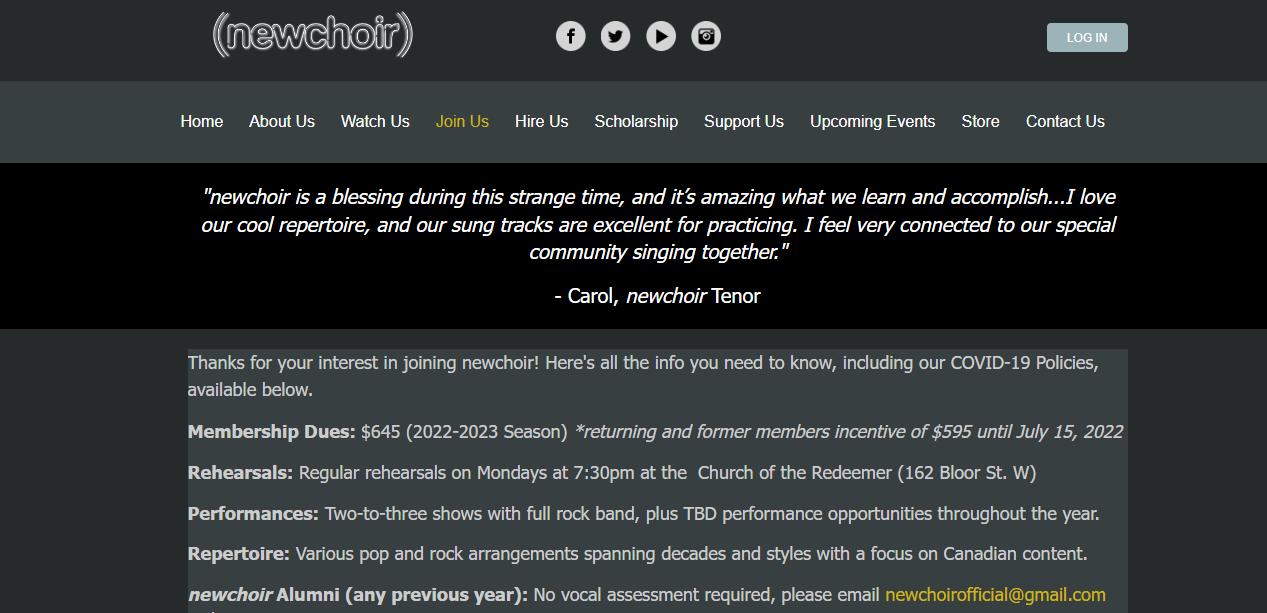 image of newchoir's membership page