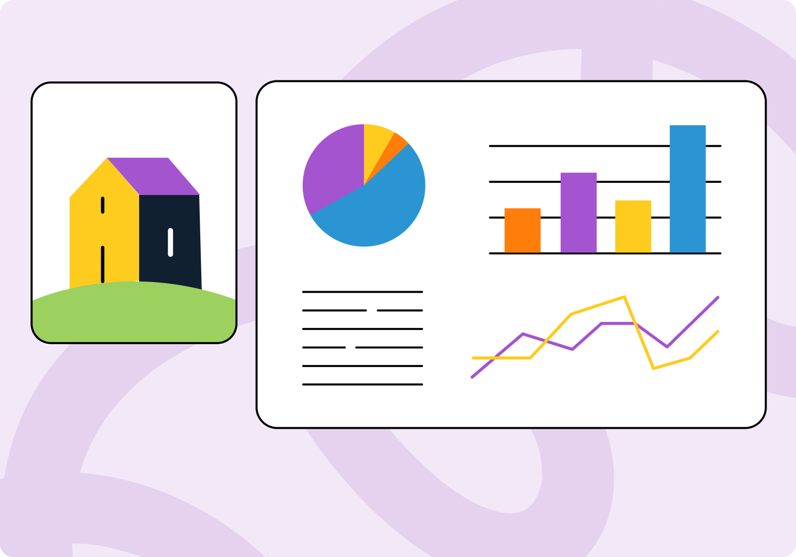 On the left is an image of a house, and on the right a series of graphs, depicting a reserve study for HOA